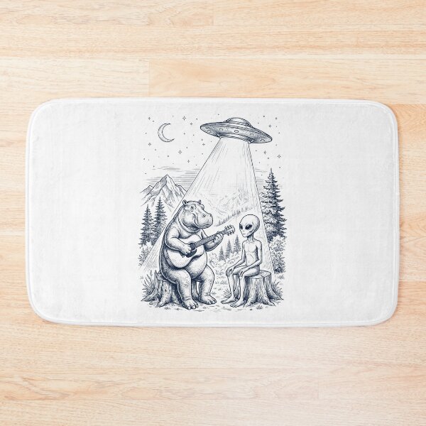Item preview, Vintage Hippo Playing Guitar With Alien And UFO Animal Lover designed and sold by DoodleTortle.