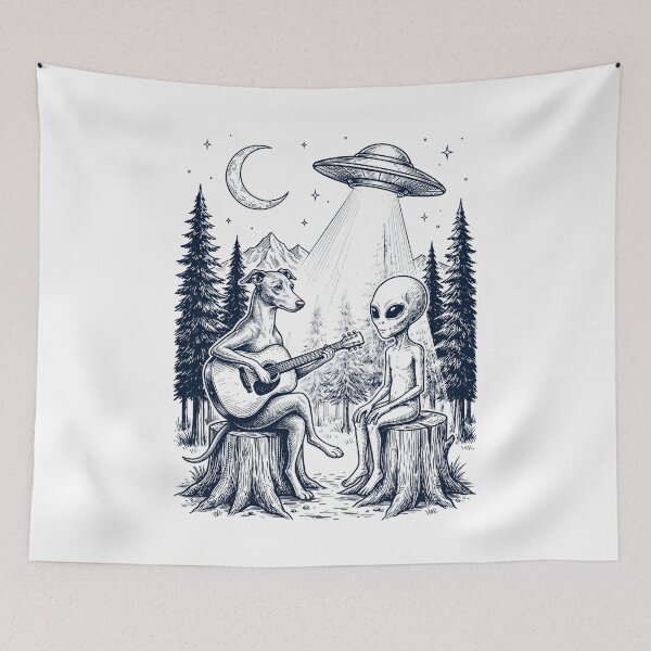 Item preview, Vintage Italian Greyhound Playing Guitar With Alien And UFO Dog Lover designed and sold by DoodleTortle.