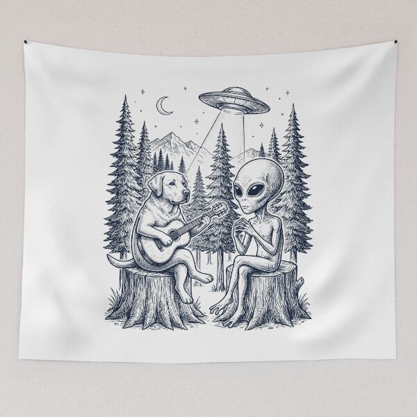 Item preview, Vintage Labrador Retriever Playing Guitar With Alien And UFO Dog Lover designed and sold by DoodleTortle.