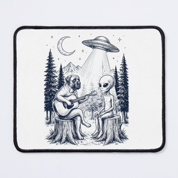 Item preview, Vintage Mastiff Playing Guitar With Alien And UFO Dog Lover designed and sold by DoodleTortle.