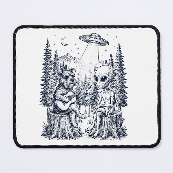 Item preview, Vintage Miniature Schnauzer Playing Guitar With Alien And UFO Dog Lover designed and sold by DoodleTortle.