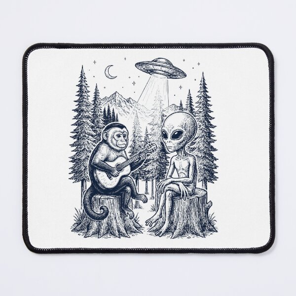 Artikelvorschau, Vintage-Affe spielt Gitarre mit Alien und UFO-Tierliebhaber entworfen und verkauft von DoodleTortle.