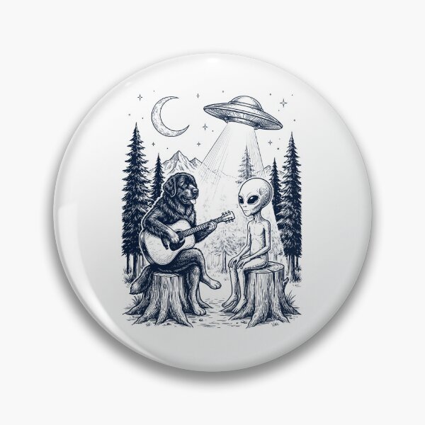 Item preview, Vintage Newfoundland Playing Guitar With Alien And UFO Dog Lover designed and sold by DoodleTortle.