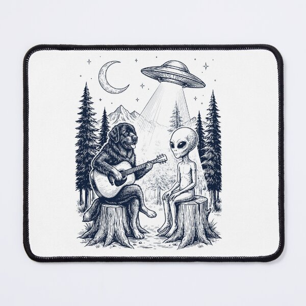 Item preview, Vintage Newfoundland Playing Guitar With Alien And UFO Dog Lover designed and sold by DoodleTortle.