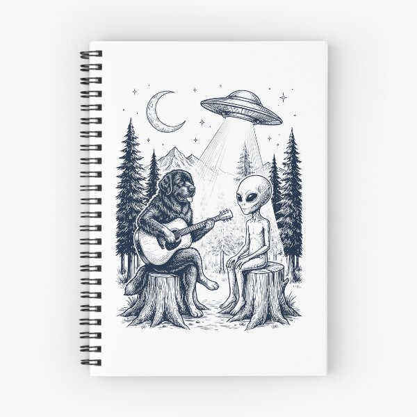 Item preview, Vintage Newfoundland Playing Guitar With Alien And UFO Dog Lover designed and sold by DoodleTortle.