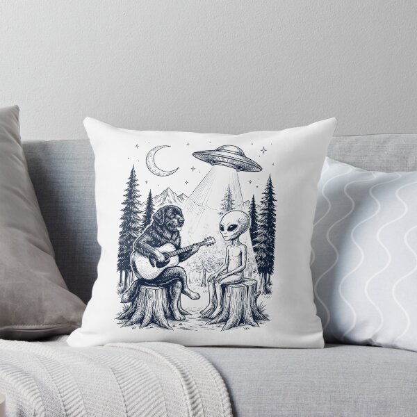 Item preview, Vintage Newfoundland Playing Guitar With Alien And UFO Dog Lover designed and sold by DoodleTortle.
