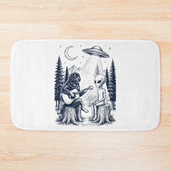 Item preview, Vintage Newfoundland Playing Guitar With Alien And UFO Dog Lover designed and sold by DoodleTortle.