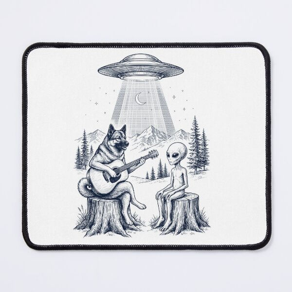 Item preview, Vintage Norwegian Elkhound Playing Guitar With Alien And UFO Dog Lover designed and sold by DoodleTortle.
