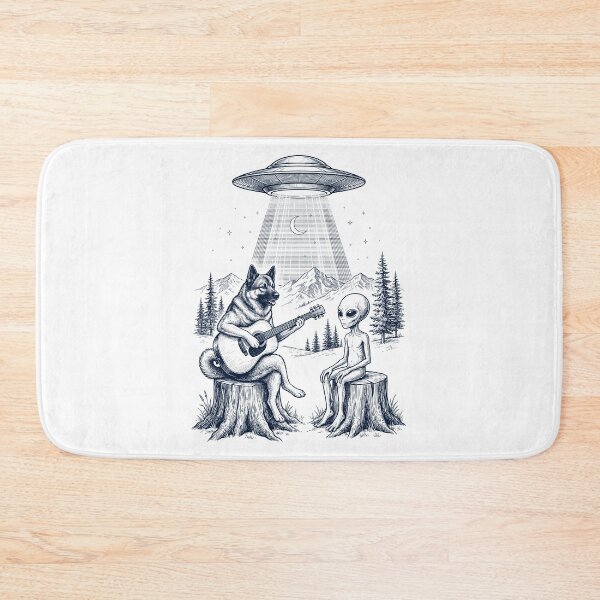 Item preview, Vintage Norwegian Elkhound Playing Guitar With Alien And UFO Dog Lover designed and sold by DoodleTortle.