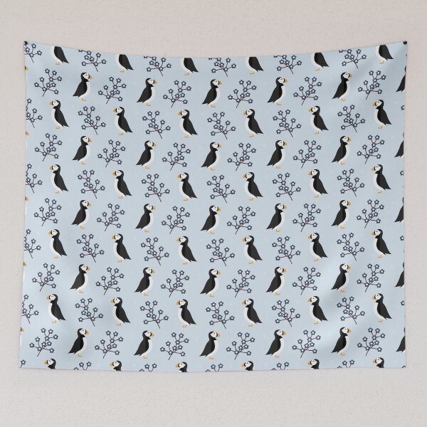 Item preview, Puffins on blue designed and sold by reneesillus.