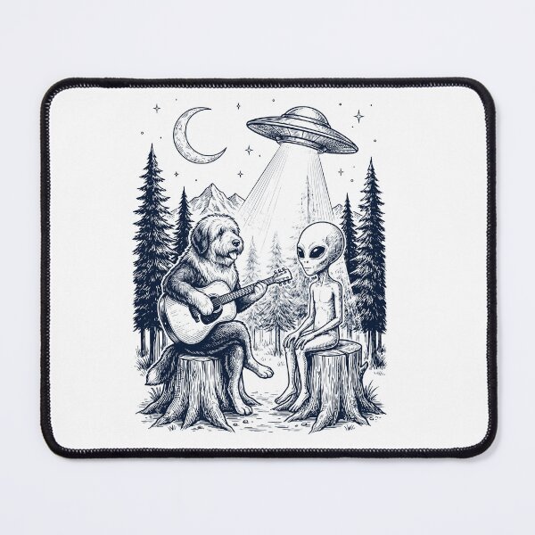 Item preview, Vintage Old English Sheepdog Playing Guitar With Alien And UFO Dog Lover designed and sold by DoodleTortle.