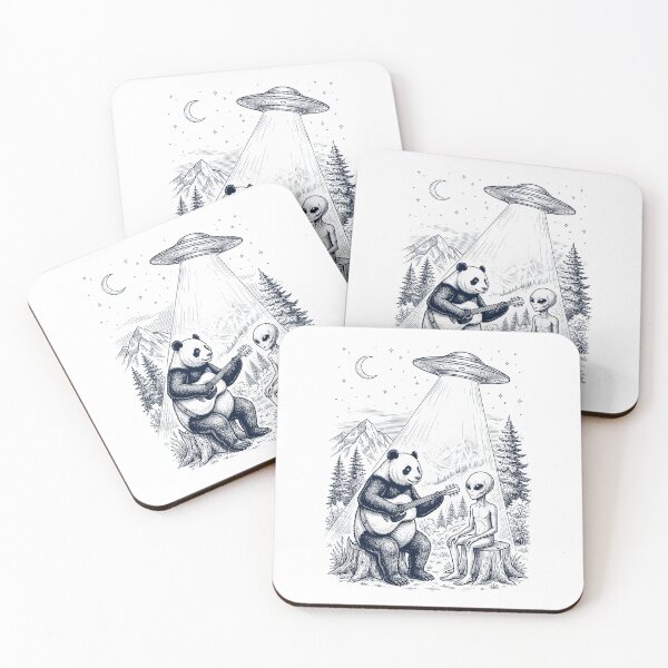 Item preview, Vintage Panda Playing Guitar With Alien And UFO Animal Lover designed and sold by DoodleTortle.
