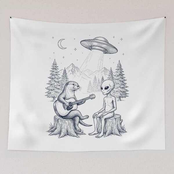 Item preview, Vintage Otter Playing Guitar With Alien And UFO Animal Lover designed and sold by DoodleTortle.