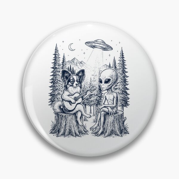 Item preview, Vintage Papillon Playing Guitar With Alien And UFO Dog Lover designed and sold by DoodleTortle.