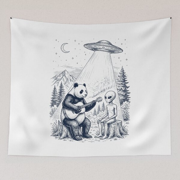 Item preview, Vintage Panda Playing Guitar With Alien And UFO Animal Lover designed and sold by DoodleTortle.
