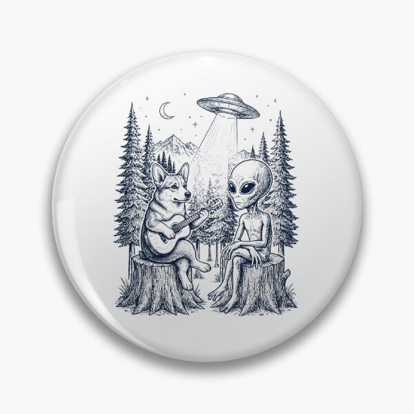 Item preview, Vintage Pembroke Welsh Corgi Playing Guitar With Alien And UFO Dog Lover designed and sold by DoodleTortle.