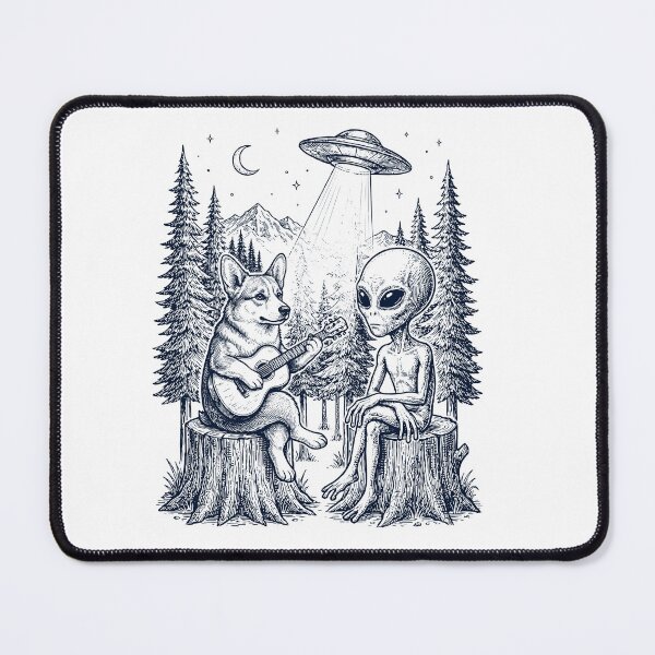 Item preview, Vintage Pembroke Welsh Corgi Playing Guitar With Alien And UFO Dog Lover designed and sold by DoodleTortle.