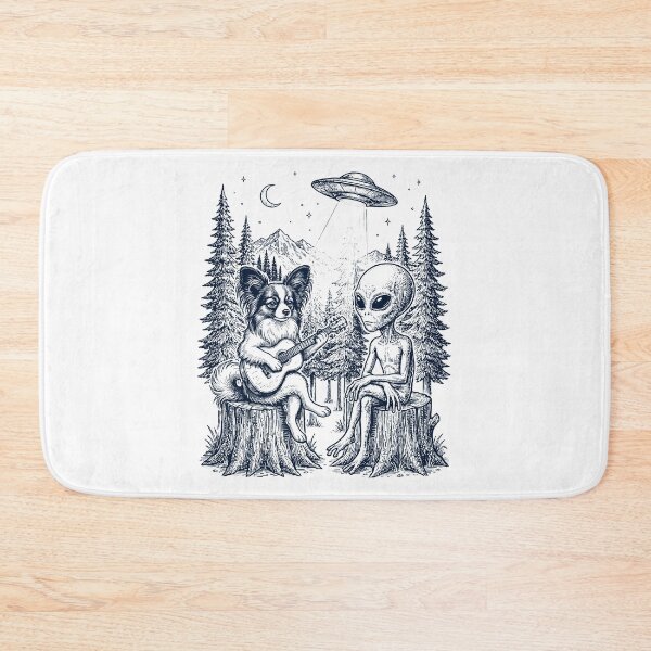 Item preview, Vintage Papillon Playing Guitar With Alien And UFO Dog Lover designed and sold by DoodleTortle.