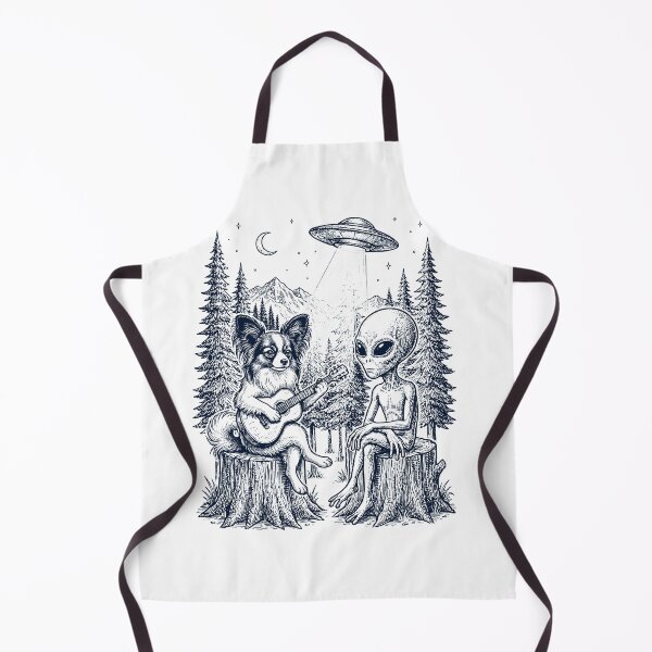 Item preview, Vintage Papillon Playing Guitar With Alien And UFO Dog Lover designed and sold by DoodleTortle.