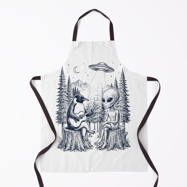 Item preview, Vintage Penguin Playing Guitar With Alien And UFO Animal Lover designed and sold by DoodleTortle.