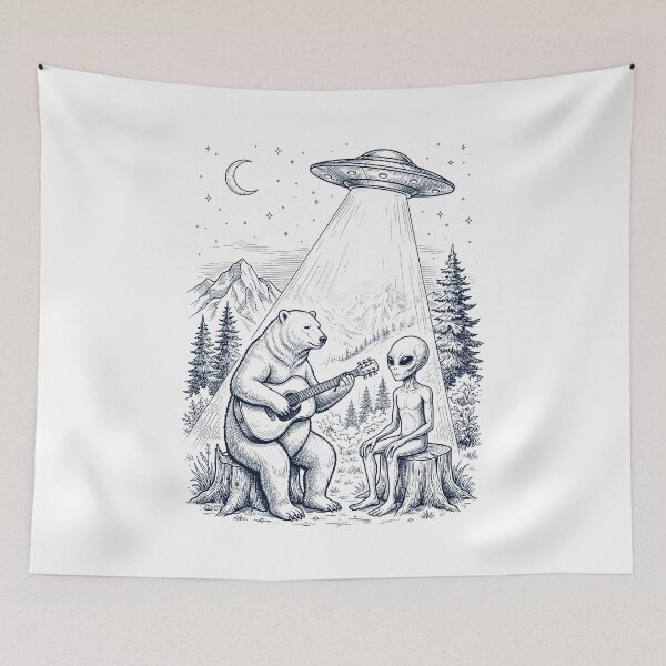Item preview, Vintage Polar Bear Playing Guitar With Alien And UFO Animal Lover designed and sold by DoodleTortle.