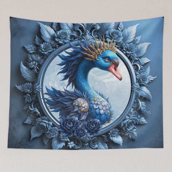 Item preview, Blue Fantasy Swan with Crown – Elegant Royal Animal Art designed and sold by nicky2342.