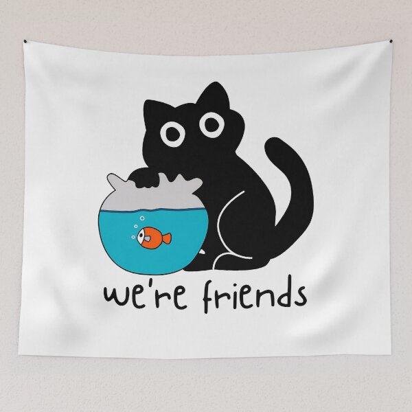 Item preview, We're Friends Cat and Fishbowl Funny Black Cat Playing with Fish designed and sold by valery-kenz.