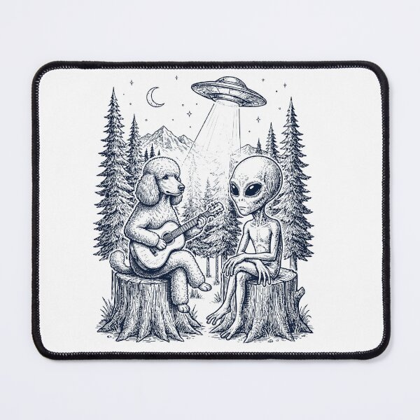 Item preview, Vintage Poodle Playing Guitar With Alien And UFO Dog Lover designed and sold by DoodleTortle.