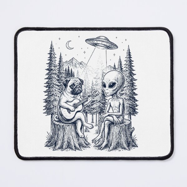 Item preview, Vintage Pug Playing Guitar With Alien And UFO Dog Lover designed and sold by DoodleTortle.