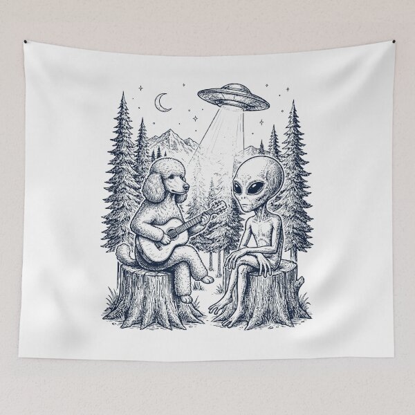Artikelvorschau, Vintage-Pudel spielt Gitarre mit Alien- und UFO-Hundeliebhaber entworfen und verkauft von DoodleTortle.
