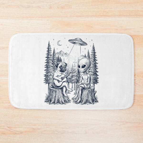 Item preview, Vintage Pug Playing Guitar With Alien And UFO Dog Lover designed and sold by DoodleTortle.