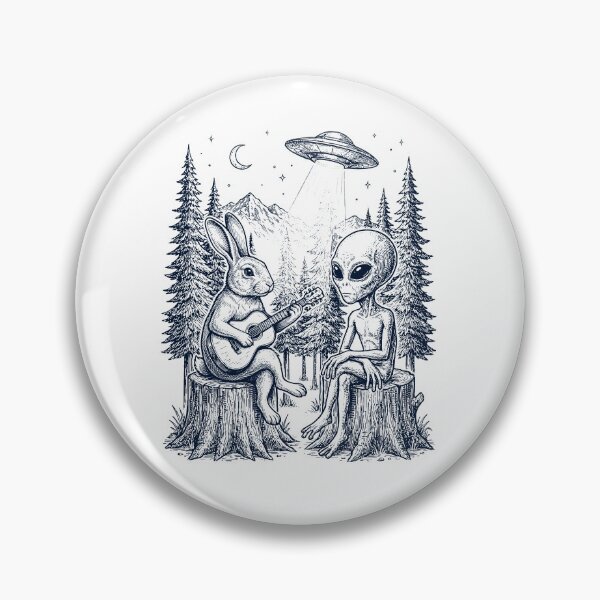 Item preview, Vintage Rabbit Playing Guitar With Alien And UFO Animal Lover designed and sold by DoodleTortle.