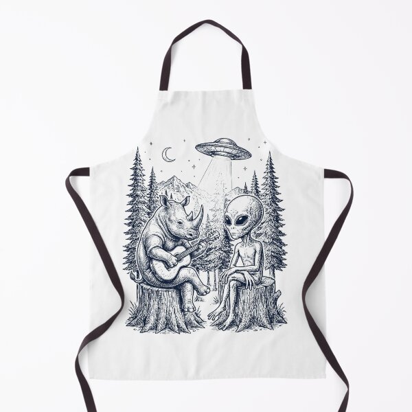 Item preview, Vintage Rhino Playing Guitar With Alien And UFO Animal Lover designed and sold by DoodleTortle.