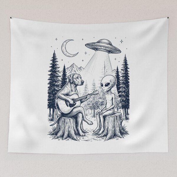 Item preview, Vintage Rhodesian Ridgeback Playing Guitar With Alien And UFO Dog Lover designed and sold by DoodleTortle.