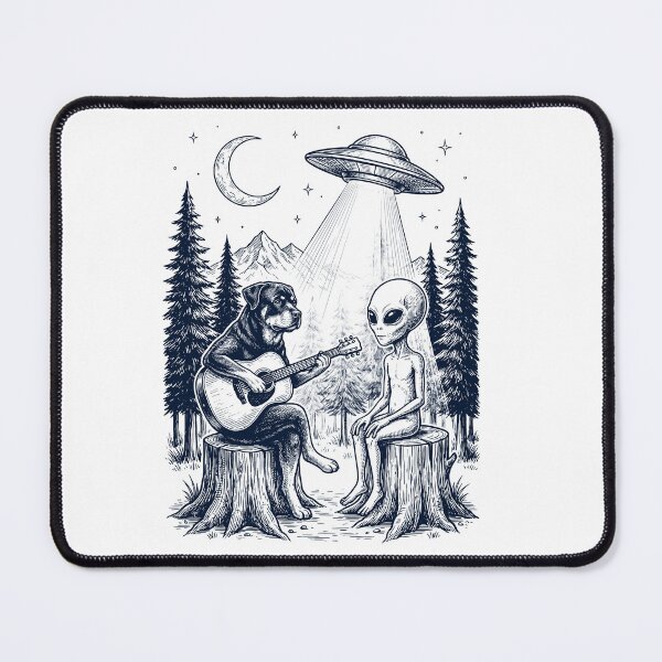 Item preview, Vintage Rottweiler Playing Guitar With Alien And UFO Dog Lover designed and sold by DoodleTortle.