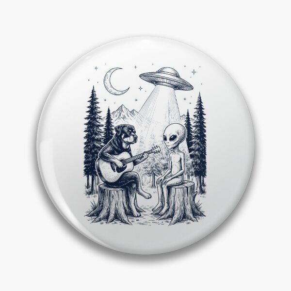 Item preview, Vintage Rottweiler Playing Guitar With Alien And UFO Dog Lover designed and sold by DoodleTortle.