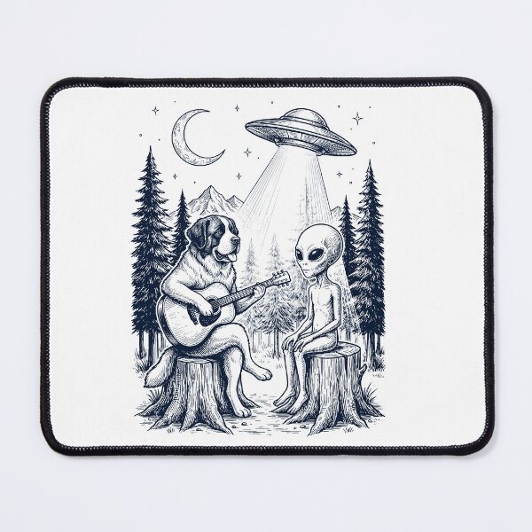 Item preview, Vintage Saint Bernard Playing Guitar With Alien And UFO Dog Lover designed and sold by DoodleTortle.