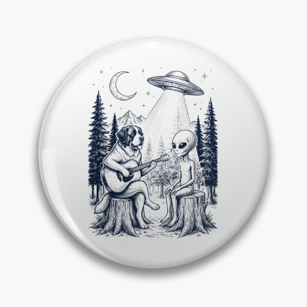 Item preview, Vintage Saint Bernard Playing Guitar With Alien And UFO Dog Lover designed and sold by DoodleTortle.