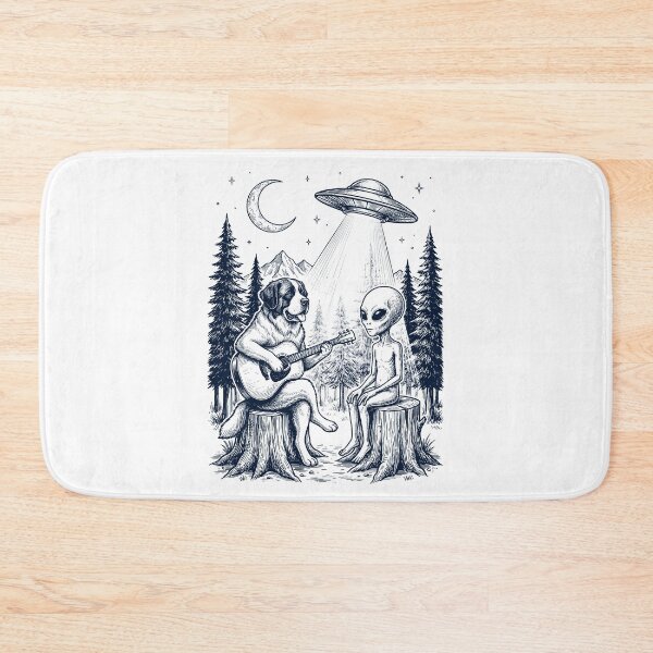 Item preview, Vintage Saint Bernard Playing Guitar With Alien And UFO Dog Lover designed and sold by DoodleTortle.