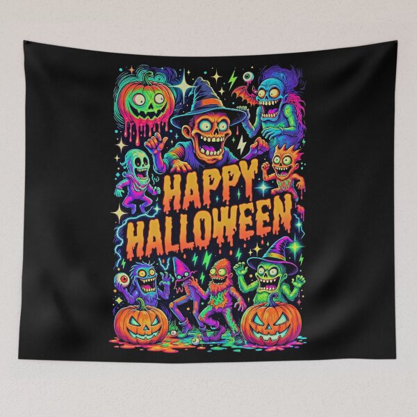 Item preview, Happy Halloween Neon Freakshow - Psychedelic Skull Witch & Monster Party designed and sold by David Brookes Digital.