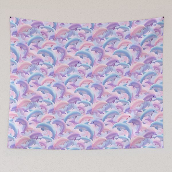 Item preview, Dreamy Pastel Pink Blue Purple Dolphins Pattern designed and sold by NicolasGlowArt.