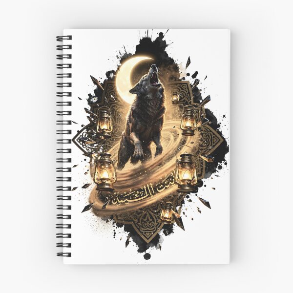 Item preview, Arabian Wolf Howling at Crescent Moon - Dark Moody Desert Art - Arabic Calligraphy Lanterns designed and sold by GoldenVerseArt.