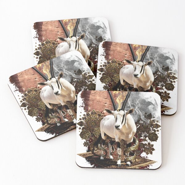 Item preview, Arabian Oryx on Persian Carpet - Surreal Desert Heritage Art - Opulent Wildlife Print designed and sold by GoldenVerseArt.