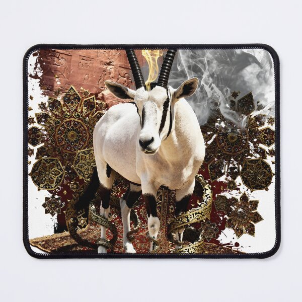 Item preview, Arabian Oryx on Persian Carpet - Surreal Desert Heritage Art - Opulent Wildlife Print designed and sold by GoldenVerseArt.