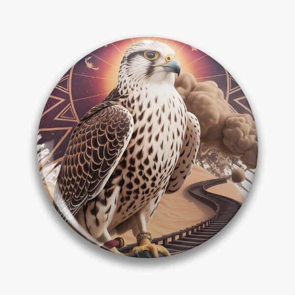 Item preview, Saker Falcon on Falconry Glove - Arabian Celestial Mandala - Dark Moody Desert Bird Art designed and sold by GoldenVerseArt.