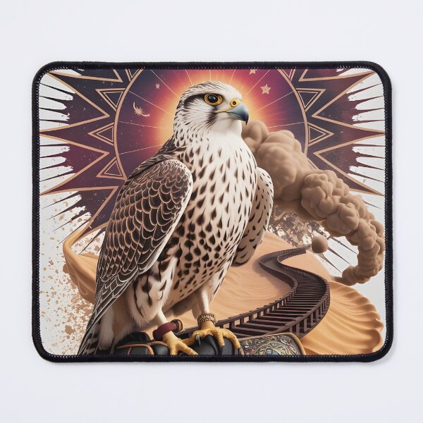 Item preview, Saker Falcon on Falconry Glove - Arabian Celestial Mandala - Dark Moody Desert Bird Art designed and sold by GoldenVerseArt.