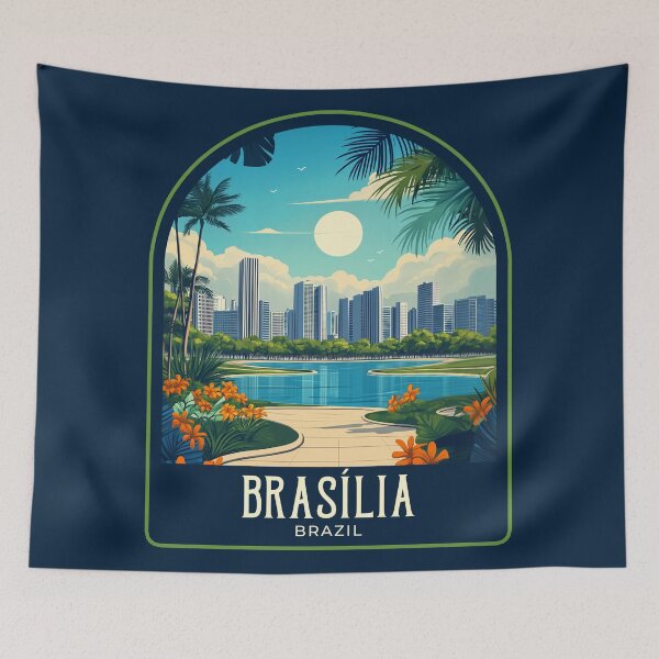 Item preview, Brasília Vintage Travel Illustration designed and sold by HomeLivingCo.