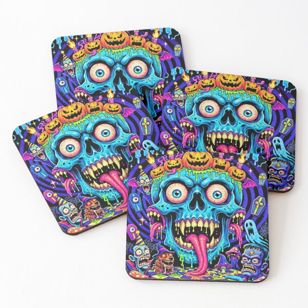 Artikelvorschau, Fröhliches Halloween! Neon-Schädel-Freakshow – Psychedelische Monsterparty entworfen und verkauft von David Brookes Digital.