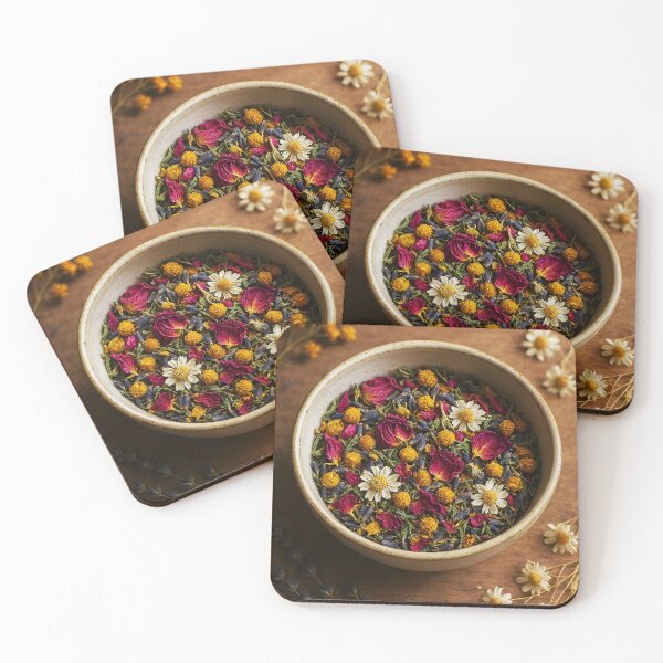 Item preview, Dried Herbs and Petals in Wooden Bowl – Herbal Tea and Healing Elixir Ingredients designed and sold by EmeraldeaArt.