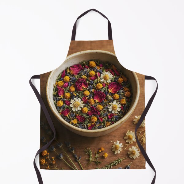Item preview, Dried Herbs and Petals in Wooden Bowl – Herbal Tea and Healing Elixir Ingredients designed and sold by EmeraldeaArt.